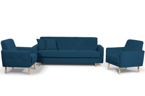 zestaw MALMO wersalka + 2 fotele granatowy tk.matt velvet 79