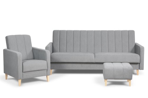 zestaw DELTA wersalka + fotel + puf szary tk.castel 93