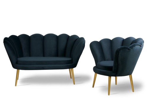 zestaw VEGAS sofa 2-osobowa + 1 fotel czarny tk.bluvel 19