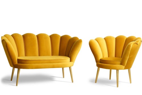 zestaw VEGAS sofa 2-osobowa + 1 fotel żółty tk.bluvel 68