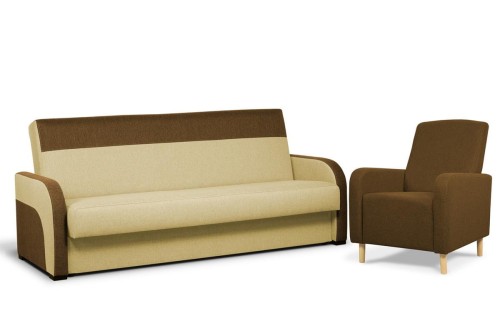 zestaw wersalka TEO + 1 fotel RIO brązowy tk.inari 23/28 + 28