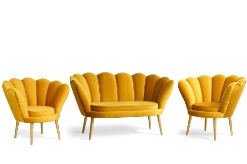 zestaw VEGAS sofa 2-osobowa + 2 fotele żółty tk.bluvel 68