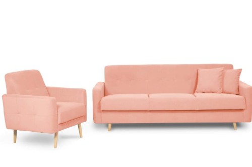 zestaw MALMO wersalka + 1 fotel różowy tk.matt velvet 63