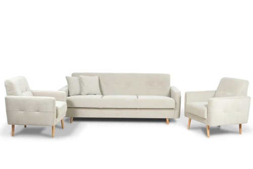 zestaw MALMO wersalka + 2 fotele beżowy tk.matt velvet 09