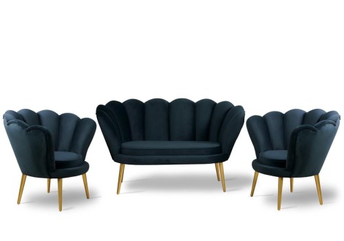 zestaw VEGAS sofa 2-osobowa  + 2 fotele czarny tk.bluvel 19