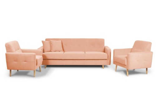 zestaw MALMO wersalka + 2 fotele różowy tk.matt velvet 63