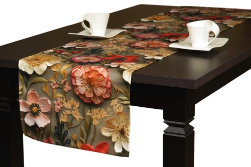 bieżnik 40x120 kwiaty tło ciemnoszare