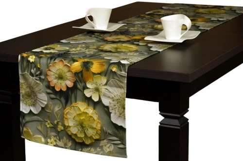 bieżnik 40x120 kwiaty tło zielone