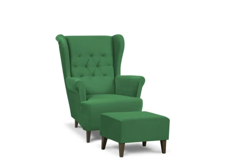 zestaw IVAR fotel + puf zielony tk.bluvel 78