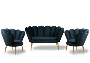 zestaw VEGAS sofa 2-osobowa  + 2 fotele czarny tk.bluvel 19
